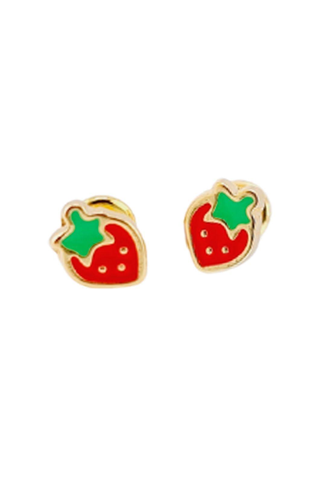 Aros Niña Frutilla Baño de Oro 24k-0