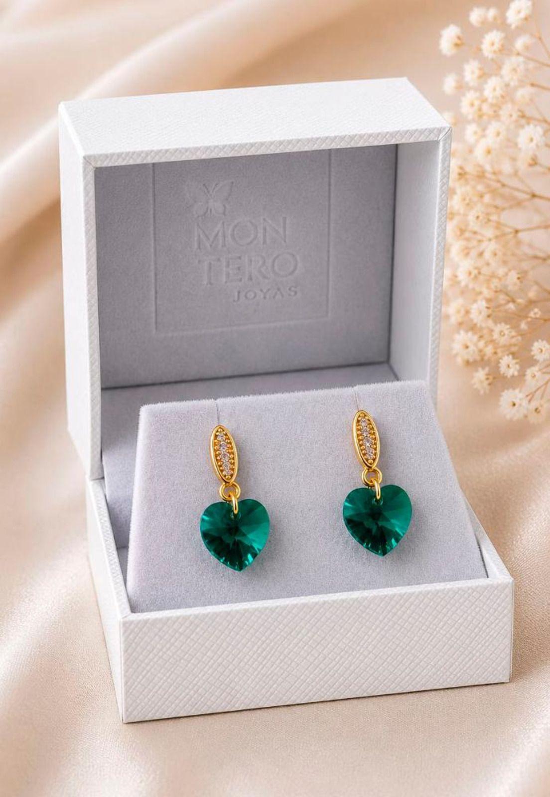 Aros Romance Gold 24K Cristal Swarovski® Emerald-2