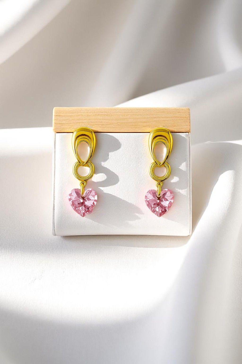 Aros Amor Gold Cristales Genuinos Rose Shimmer.-2