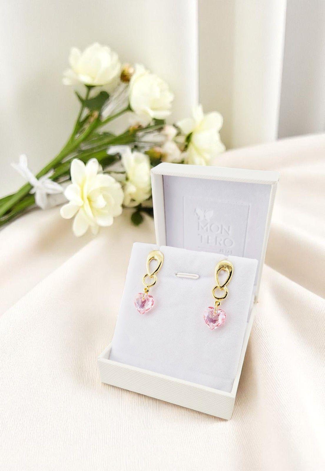 Aros Amor Gold Cristales Genuinos Rose Shimmer.-3