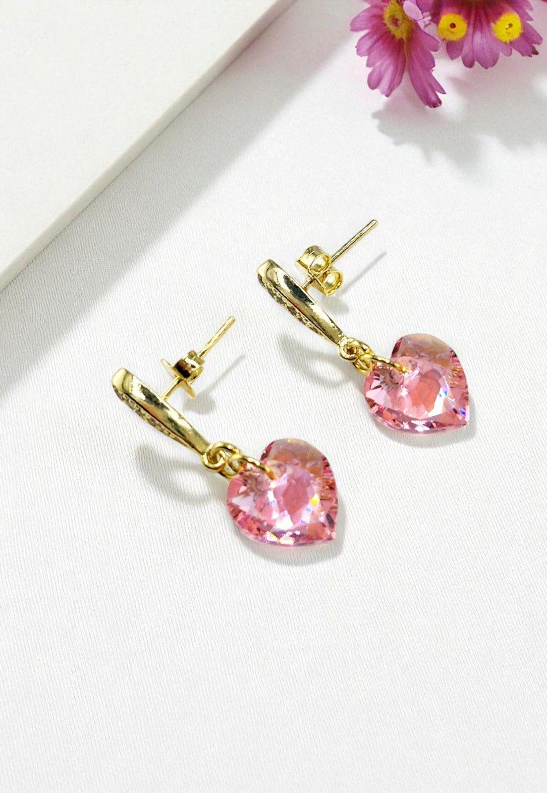 Aros Amor Gold 24K Cristal Genuino Rose Shimmer-2