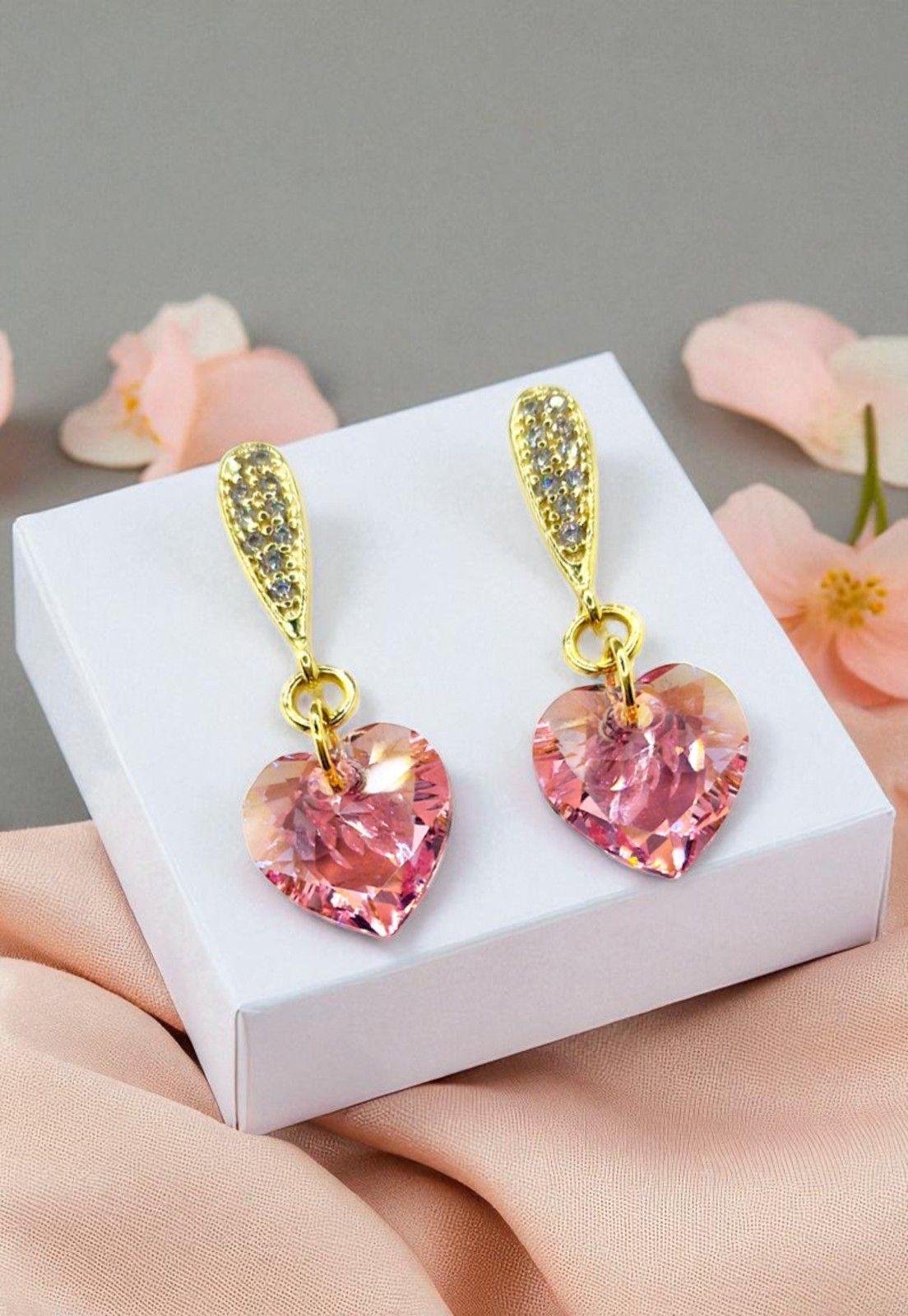 Aros Amor Gold 24K Cristal Genuino Rose Shimmer-3