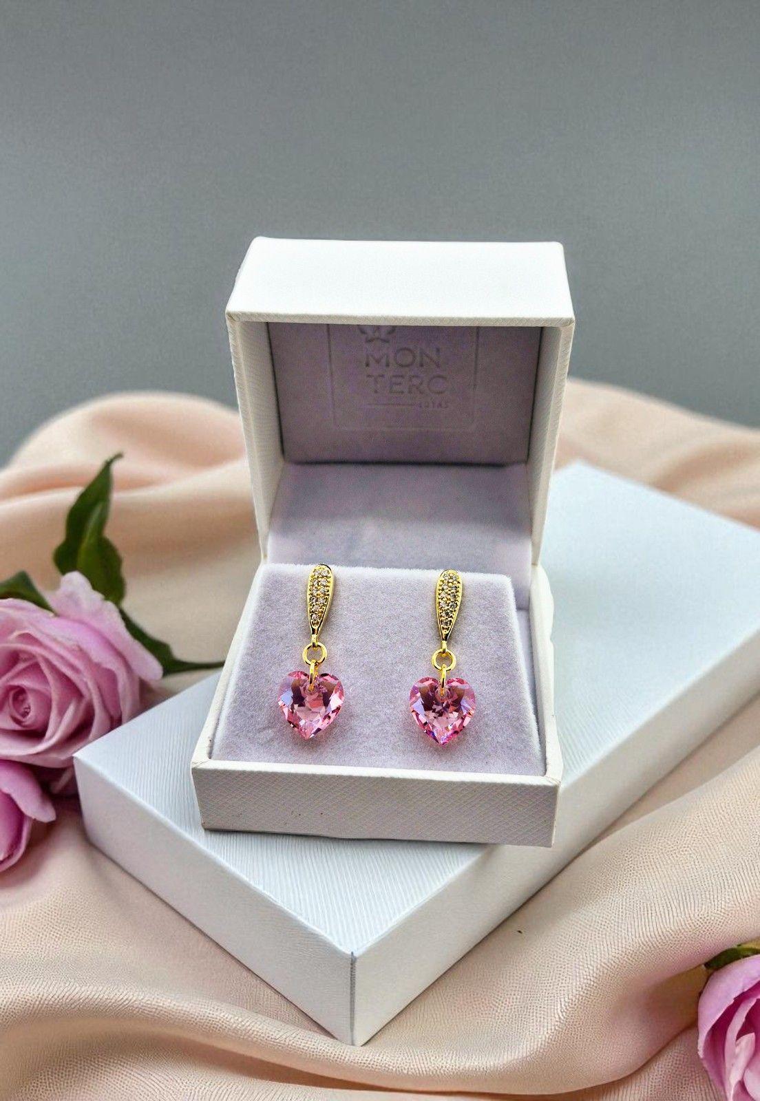 Aros Amor Gold 24K Cristal Genuino Rose Shimmer-5