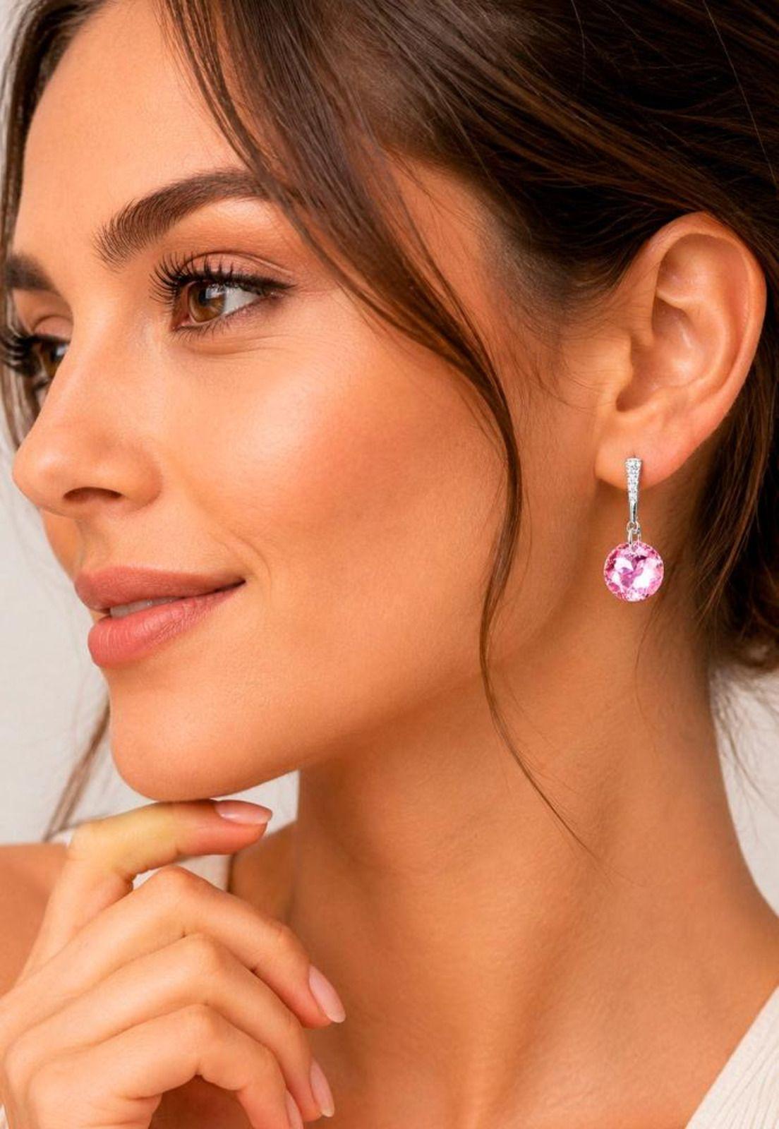 Aros Gracia Plata 925 Cristal Swarovski® Light Rose-3