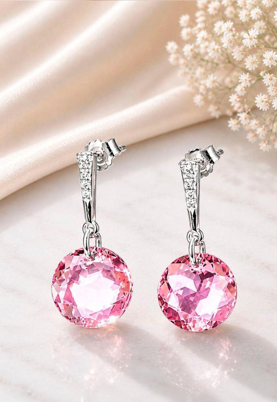 Aros Gracia Plata 925 Cristal Swarovski® Light Rose-6