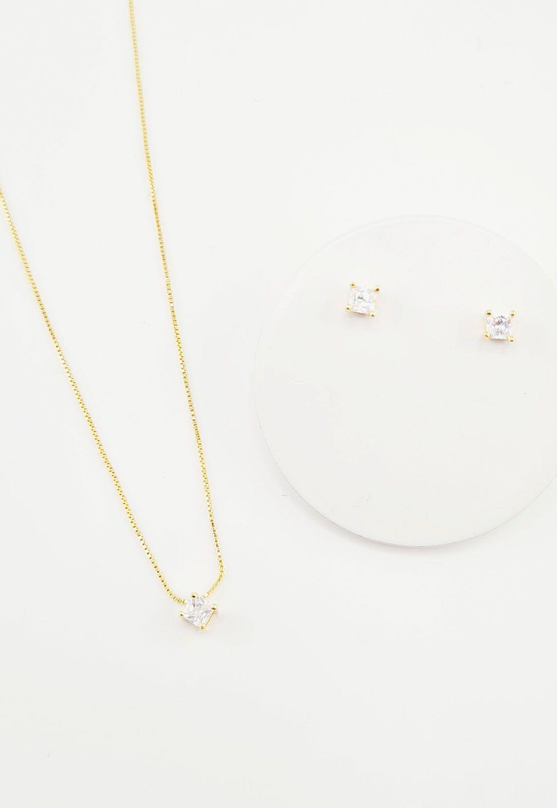Conjunto Victoria Gold con Circon Blanco Baño de Oro 24k-2