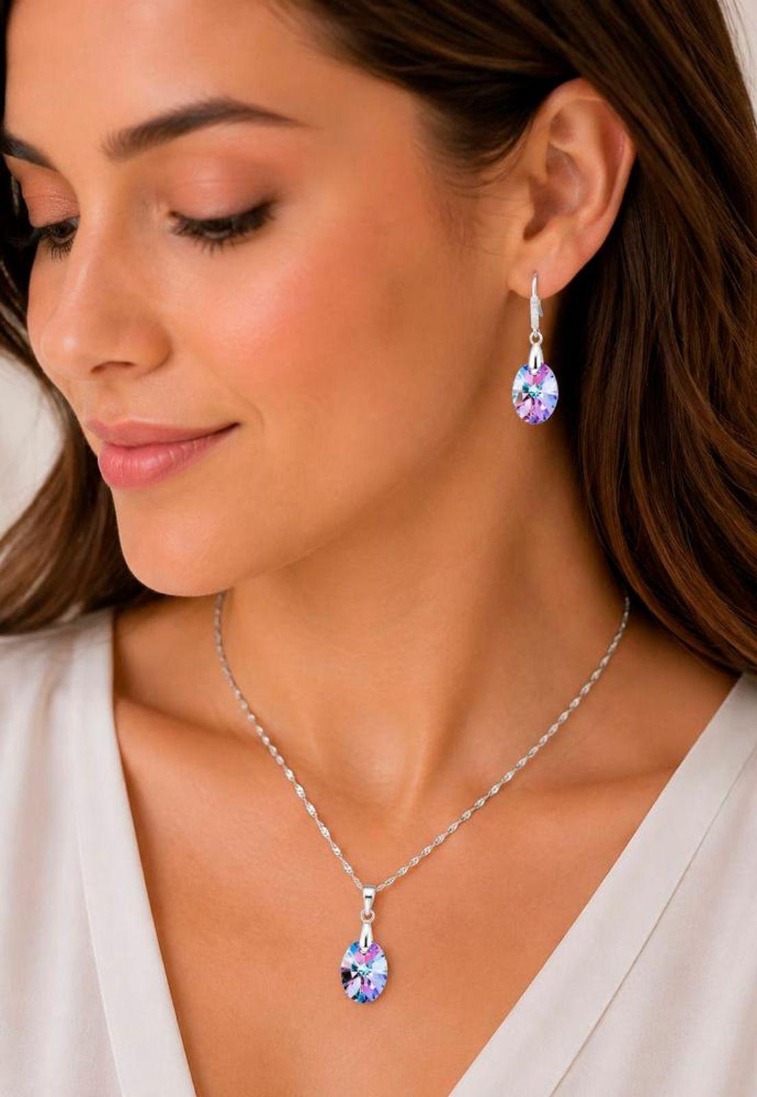 Conjunto Praga Plata 925 Cristal  Swarovski®  Vitral Light-6