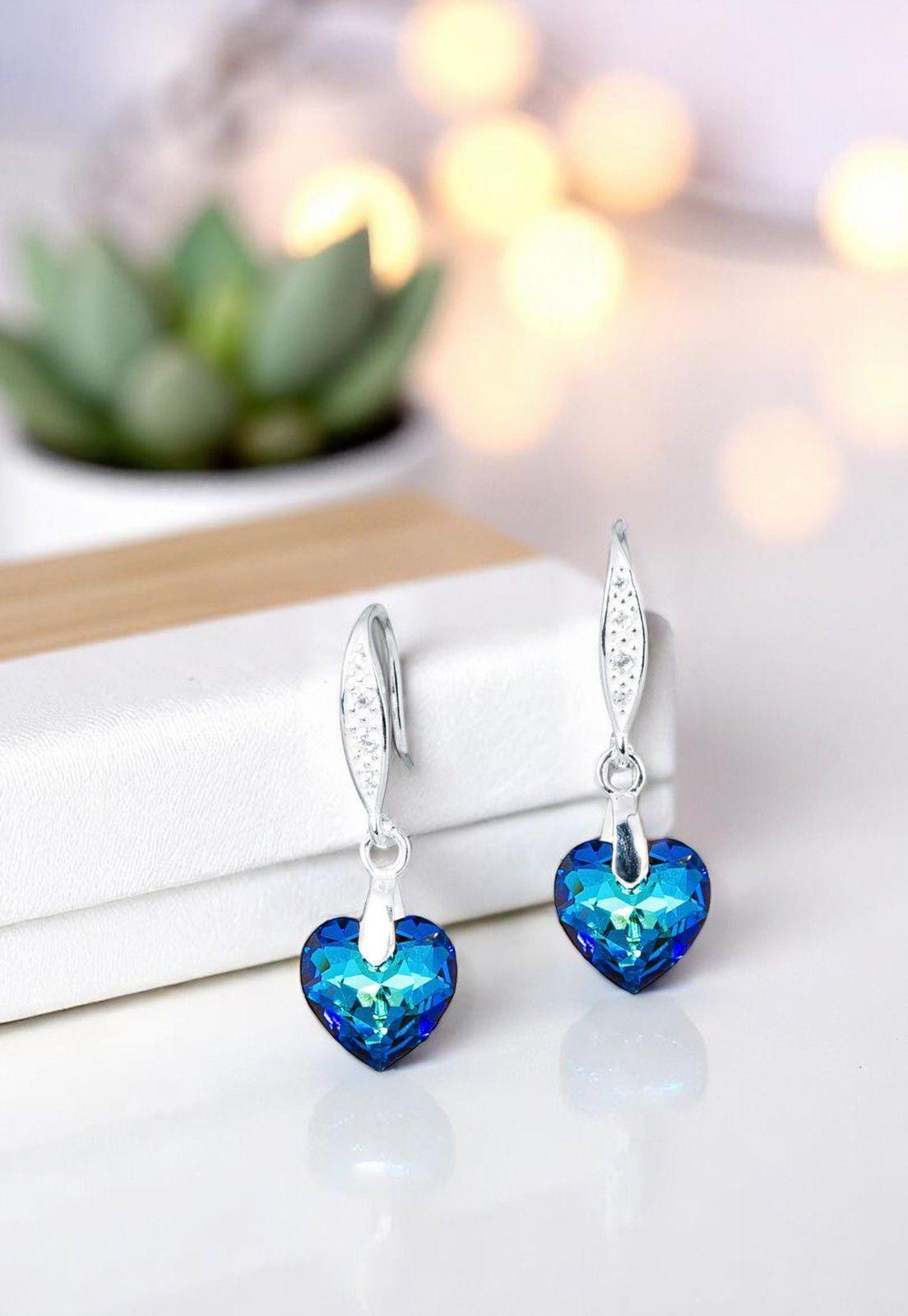 Aros Amor Plata Italiana 925 Cristal Genuino Bermuda Blue-2