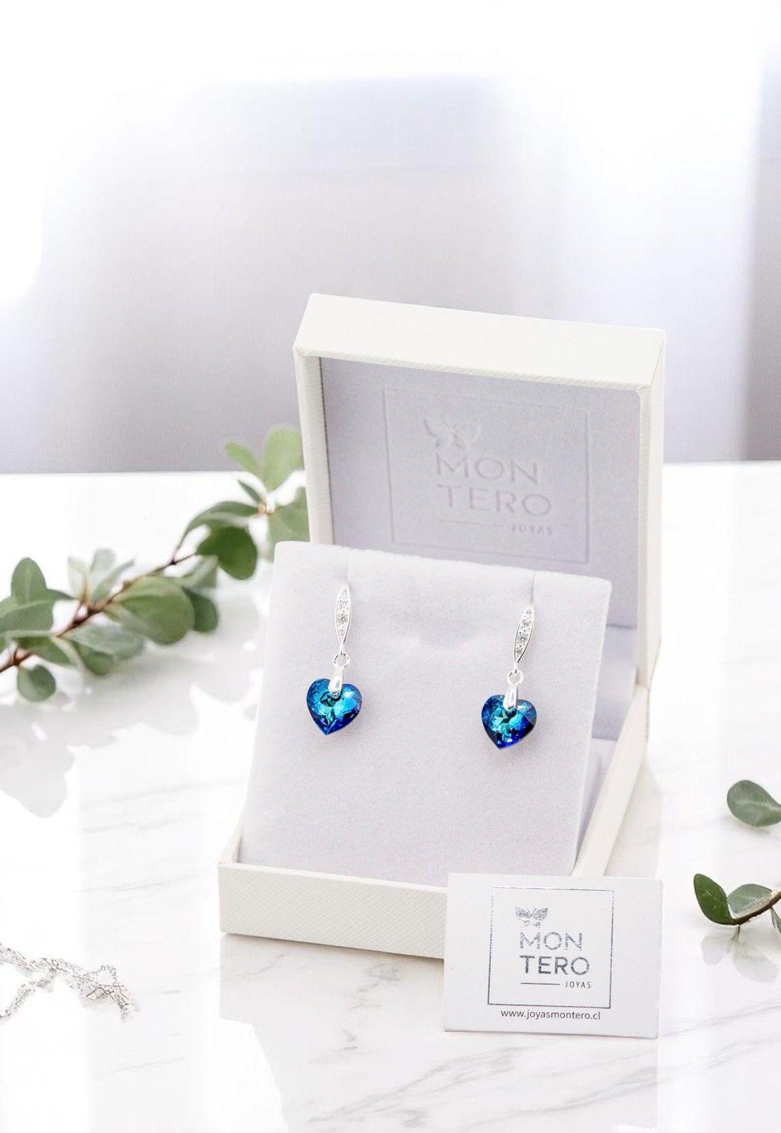 Aros Amor Plata Italiana 925 Cristal Genuino Bermuda Blue-3
