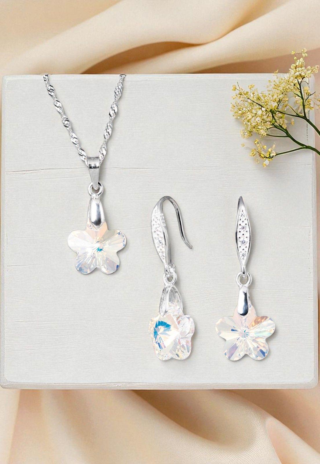 Conjunto Florencia Plata Italiana 925 Cristal Genuino Aurora Boreal-3