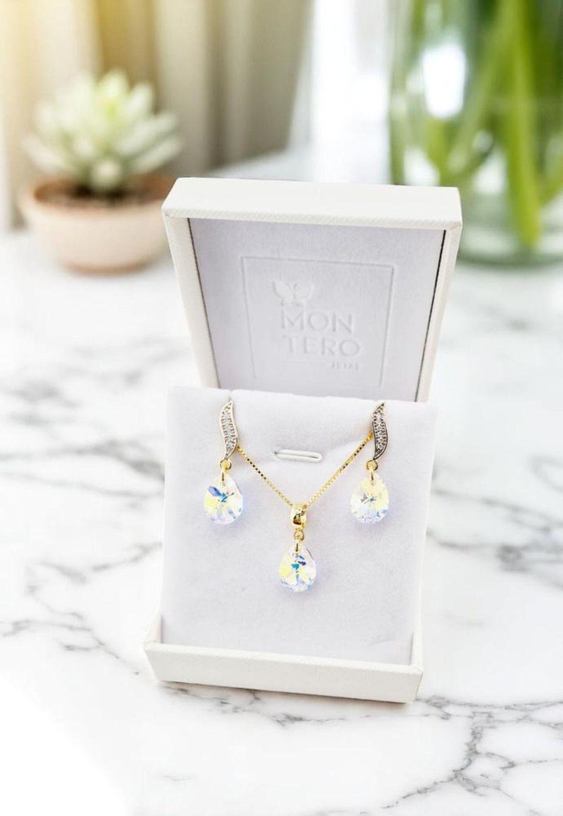 Conjunto Encanto Gold 24K Cristal Swarovski® Aurora Boreal-2