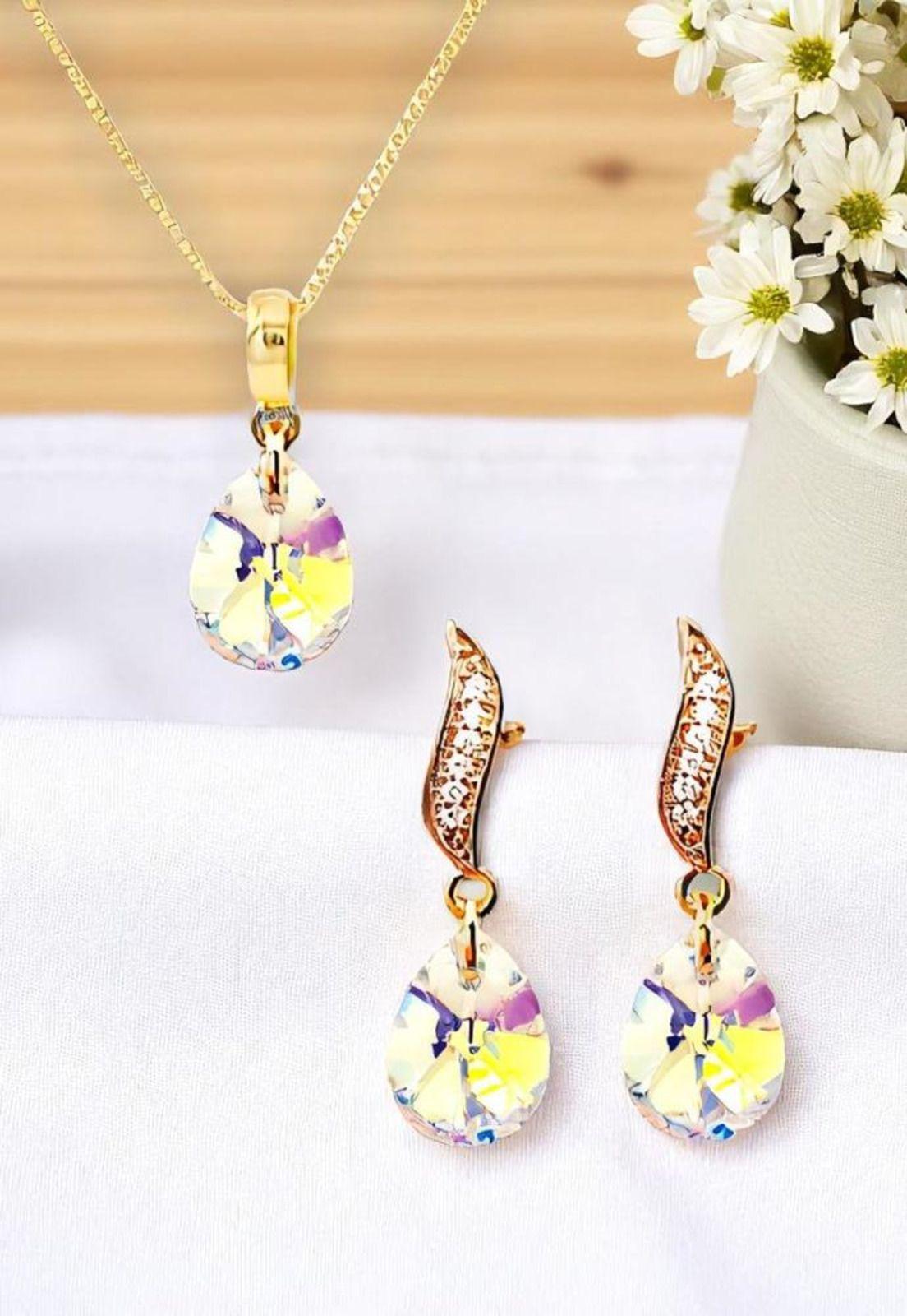 Conjunto Encanto Gold 24K Cristal Swarovski® Aurora Boreal-5