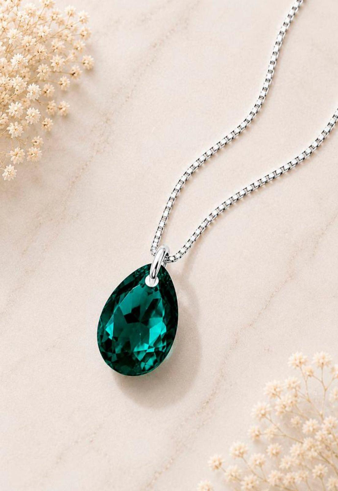 Collar Gota de Luz Plata 925 Cristal Swarovski® Emerald-2