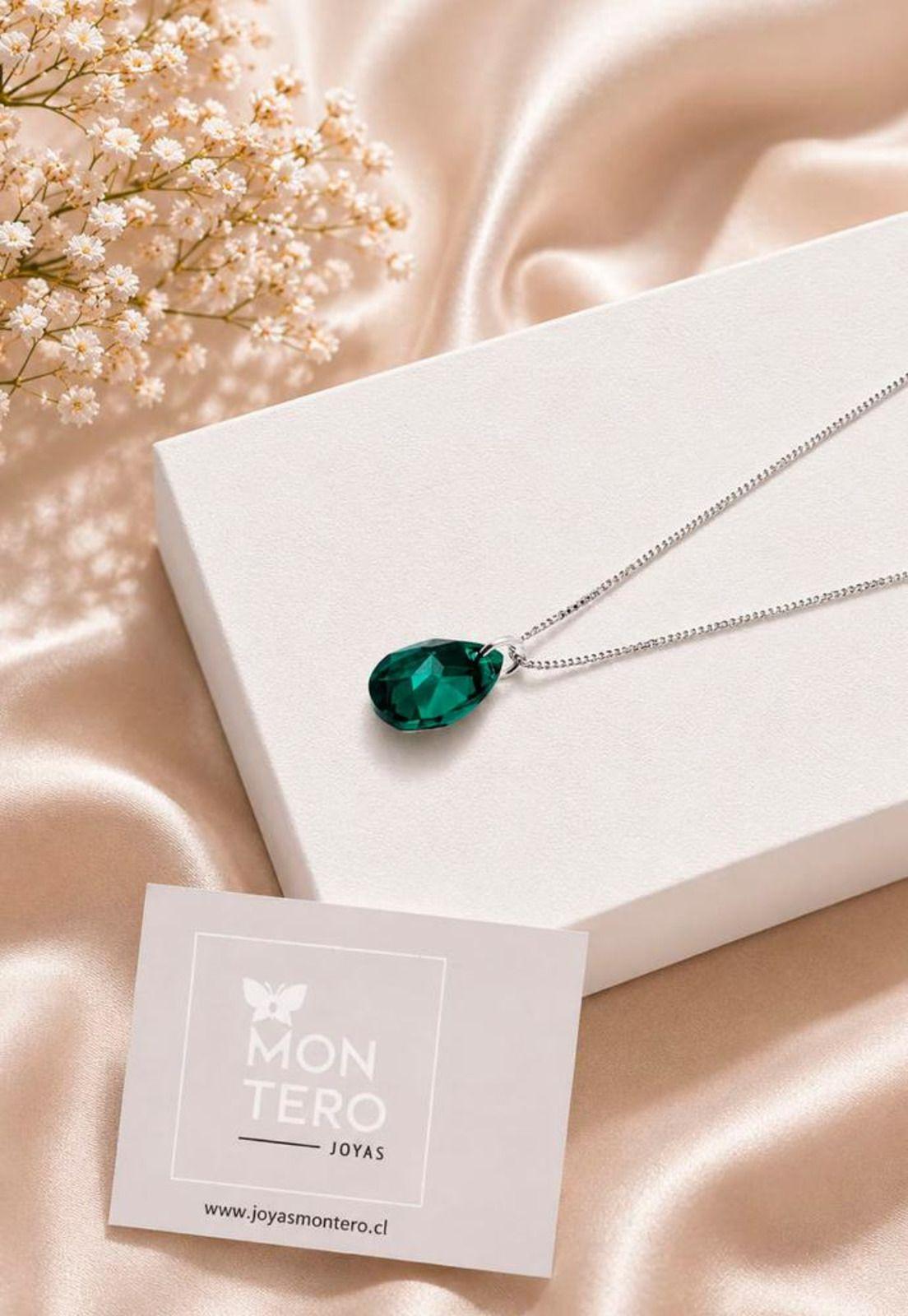 Collar Gota de Luz Plata 925 Cristal Swarovski® Emerald-4