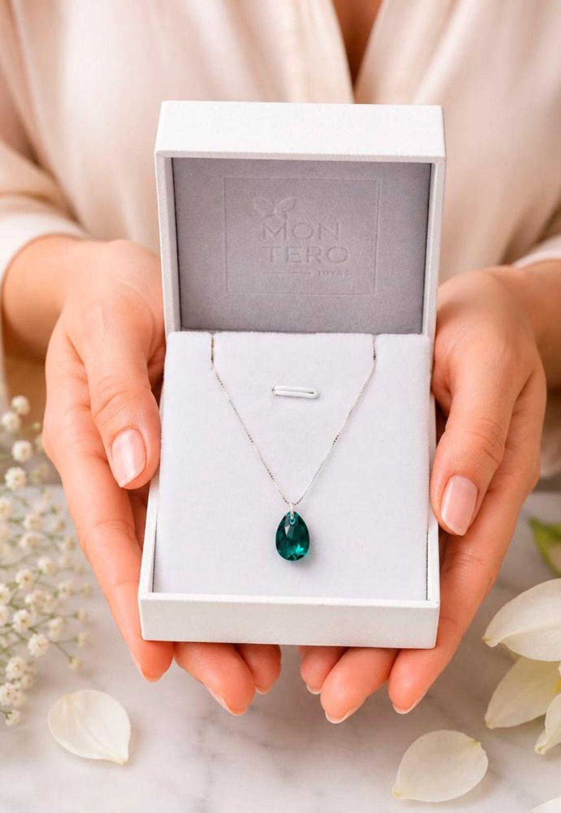 Collar Gota de Luz Plata 925 Cristal Swarovski® Emerald-5