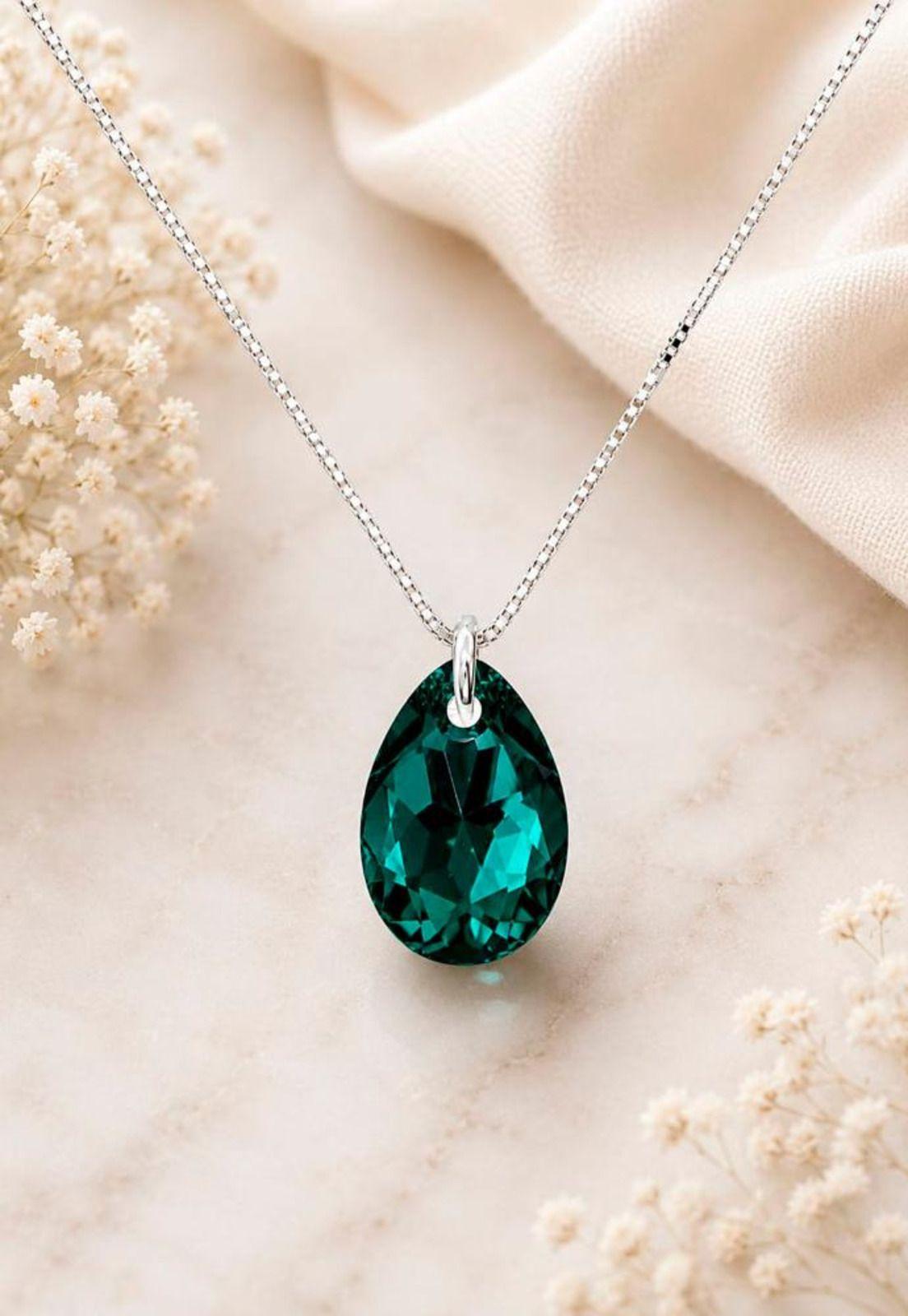Collar Gota de Luz Plata 925 Cristal Swarovski® Emerald-6