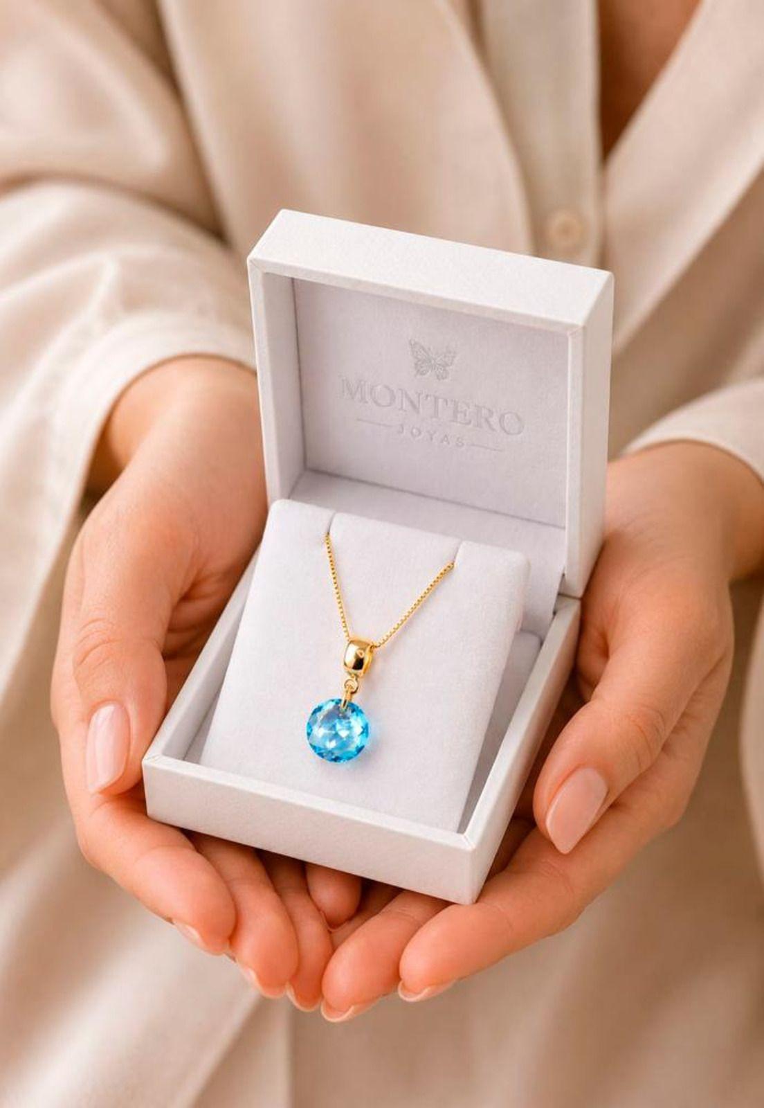 Collar Bali Gold 24K  Cristal Swarovski® Aquamarine-3