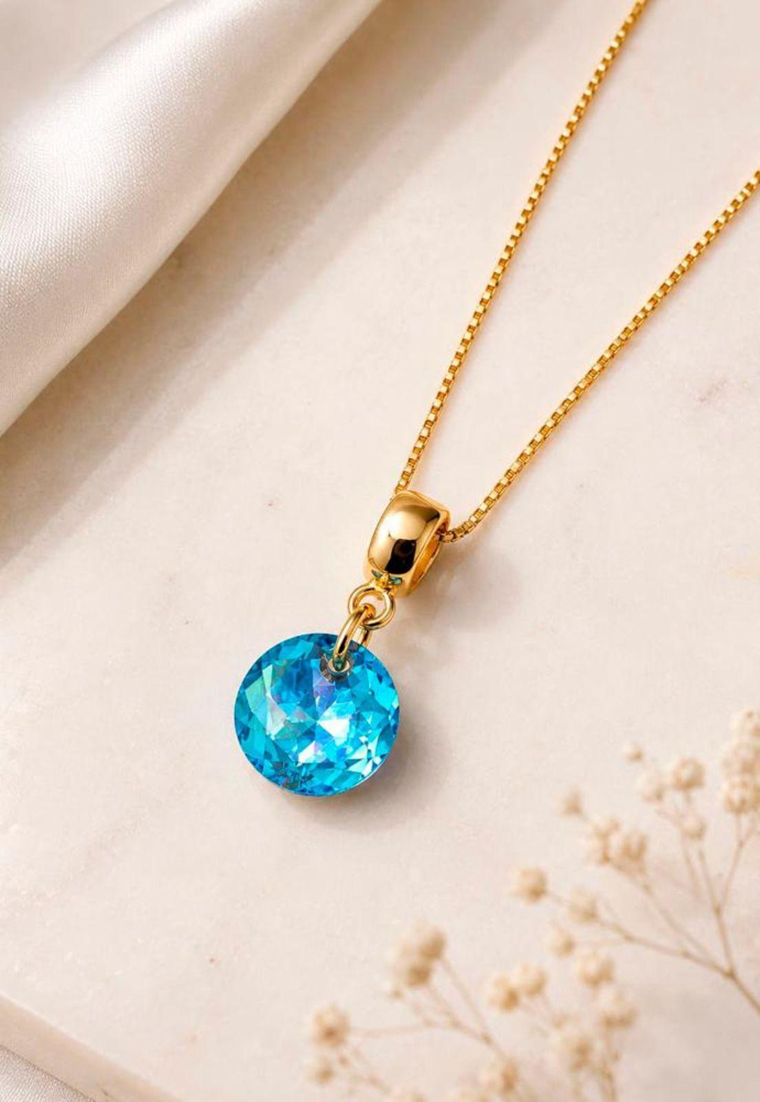 Collar Bali Gold 24K  Cristal Swarovski® Aquamarine-6