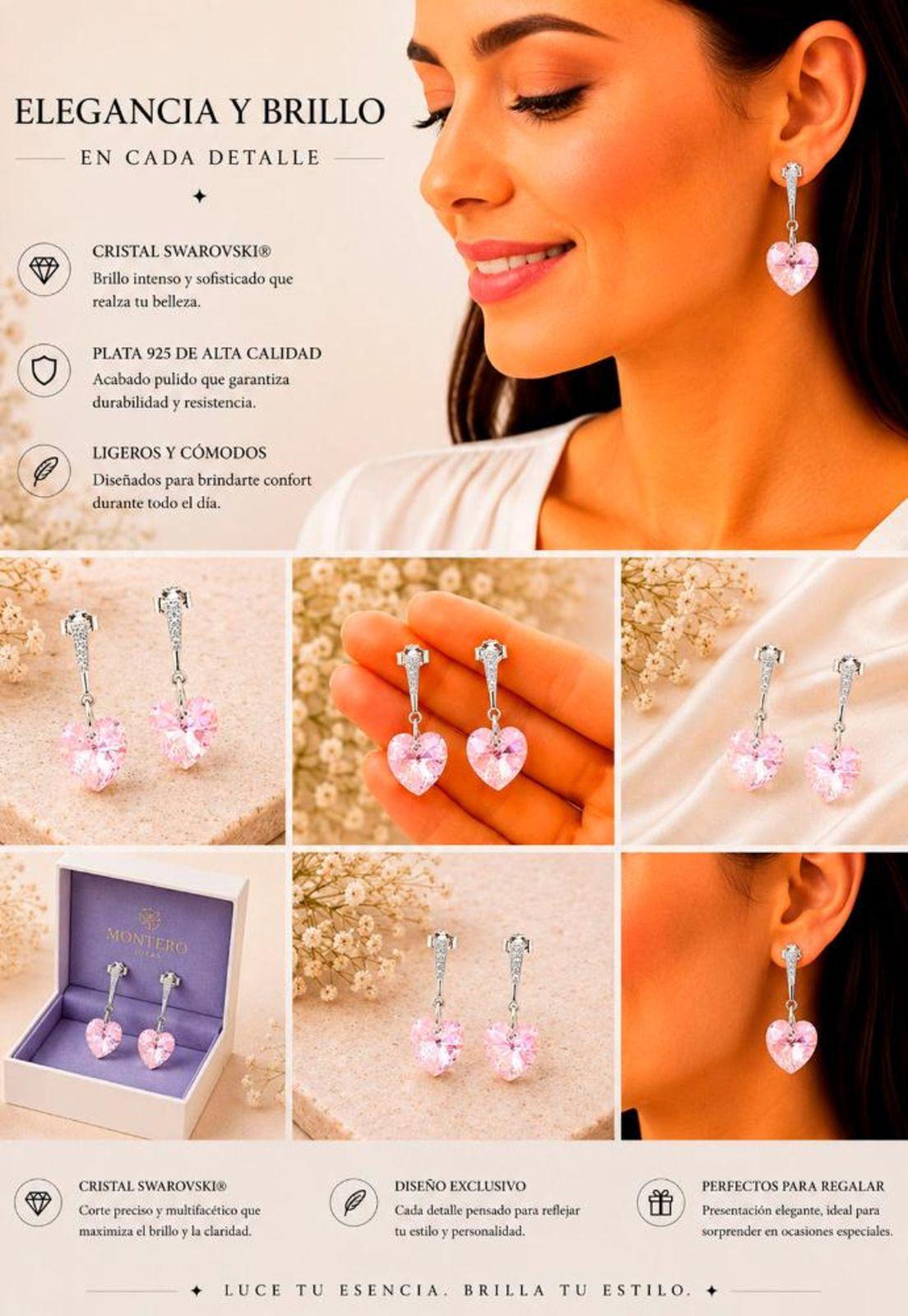 Aros Romance Plata 925 Cristal Swarovski® Light Rose-5