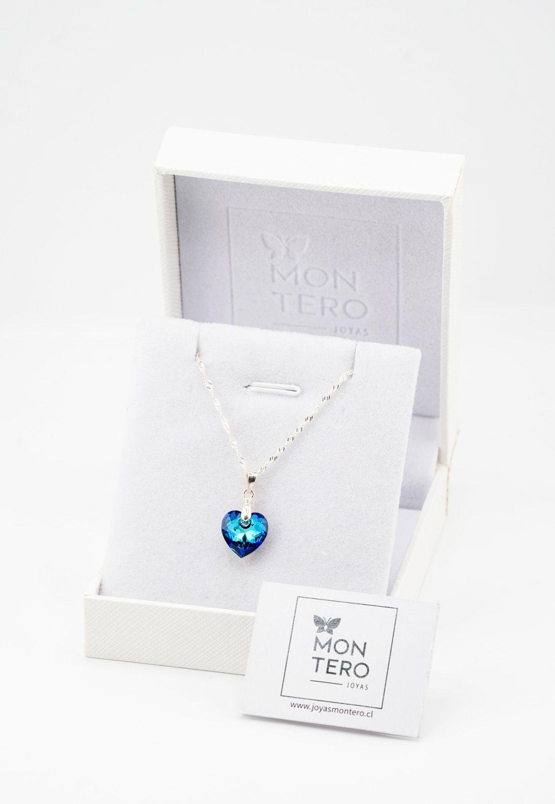 Collar Amor Plata Italiana 925 y Cristal Genuino Bermuda Blue-2