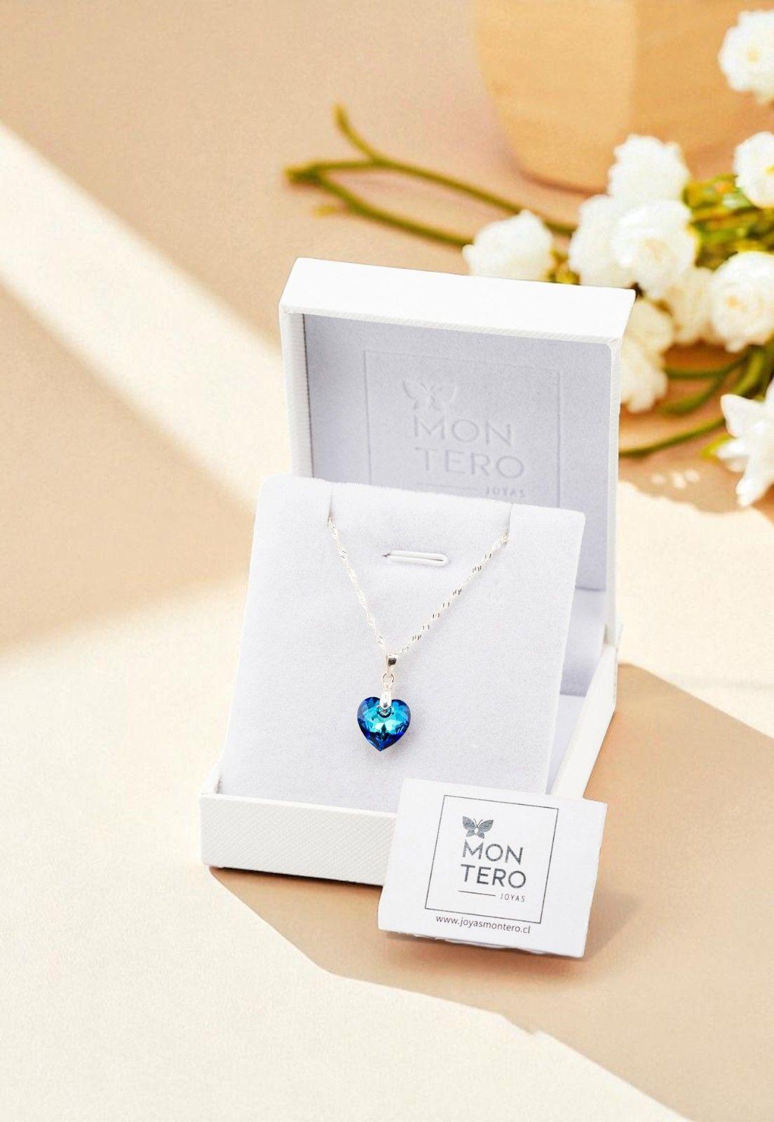 Collar Amor Plata Italiana 925 Cristal Genuino Bermuda Blue-1