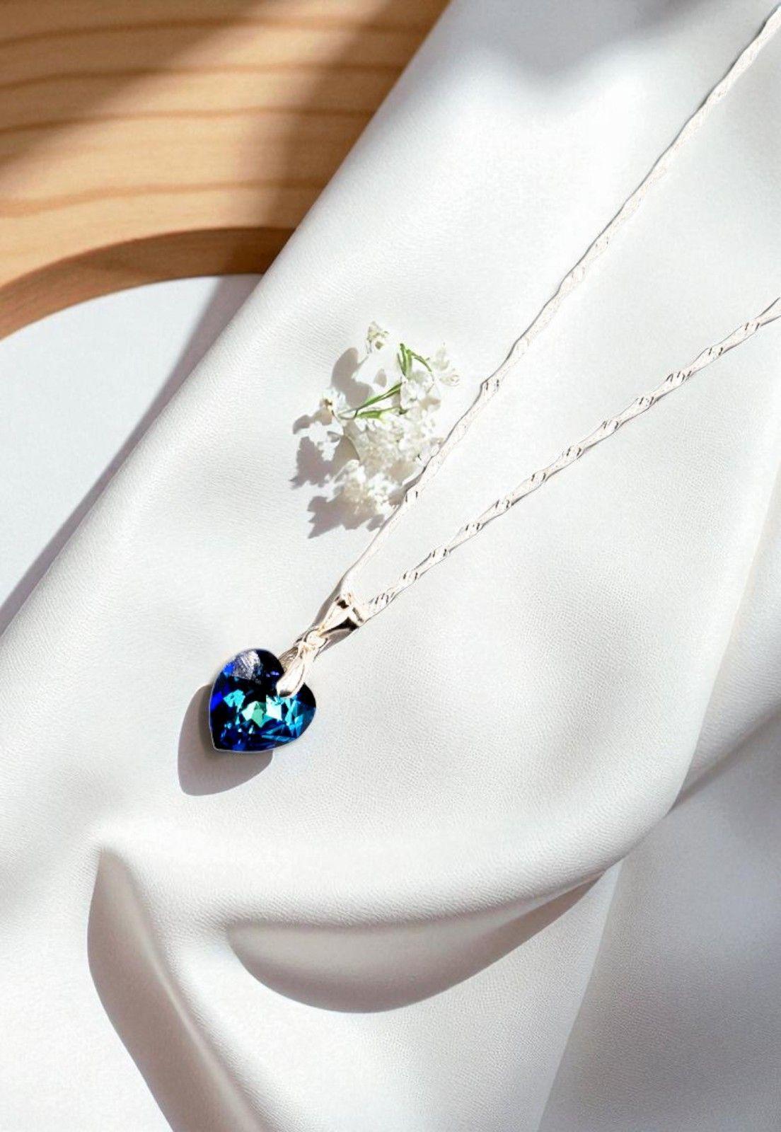 Collar Amor Plata Italiana 925 Cristal Genuino Bermuda Blue-3