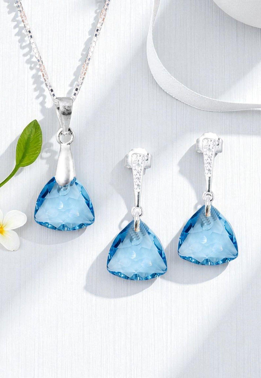 Conjunto Camila Plata 925 Cristal Genuino Aquamarine-1