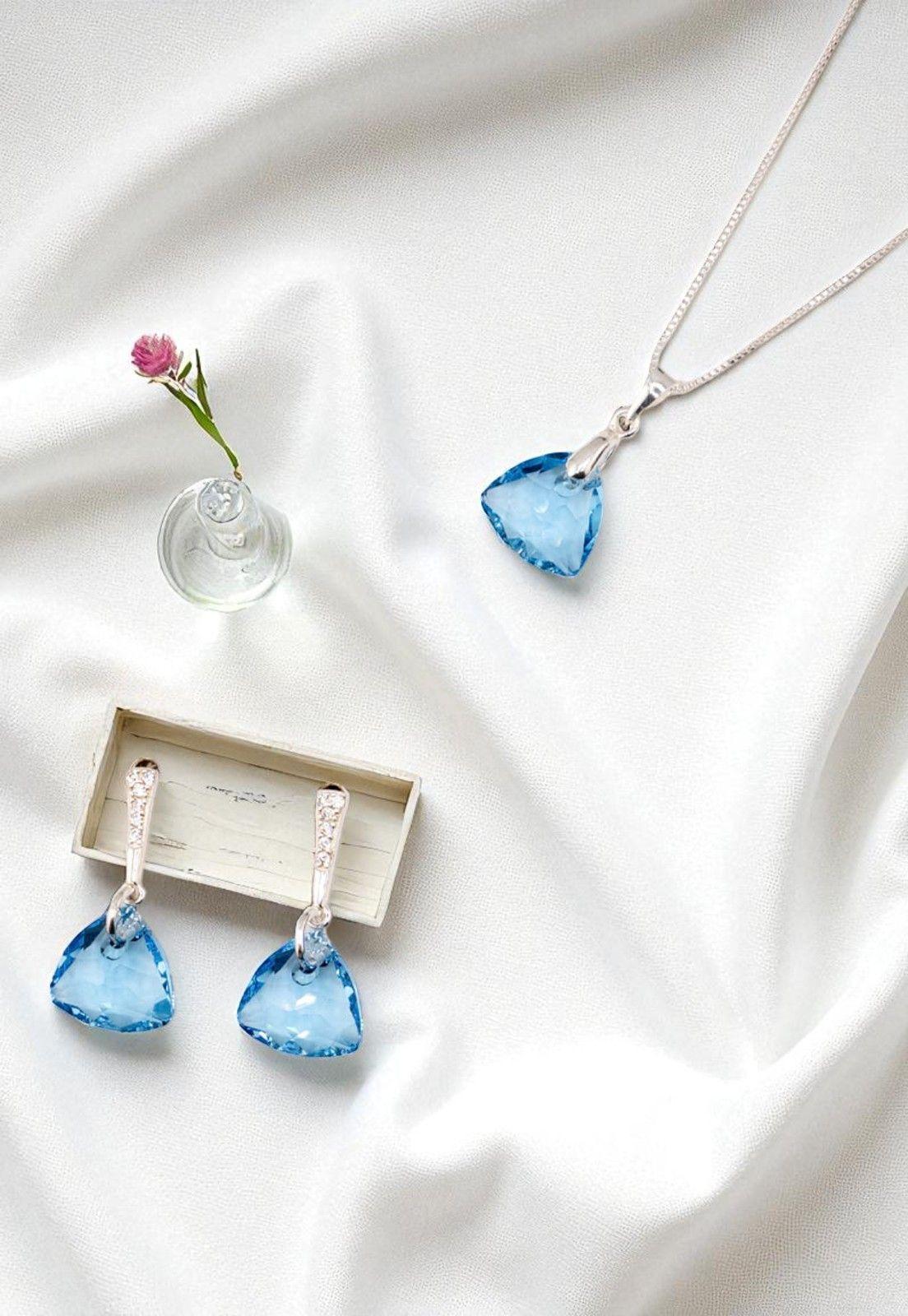 Conjunto Camila Plata 925 Cristal Genuino Aquamarine-2