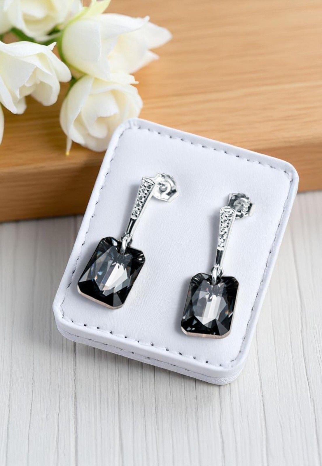 Aros Estefania Plata Italiana 925 Cristal Genuino Silver Night-2