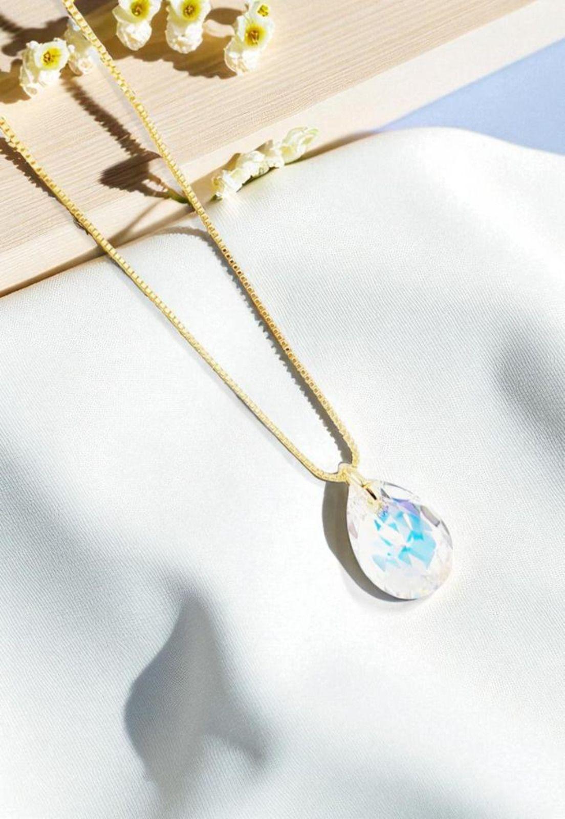 Collar Gota de Luz Gold 24K Creado con cristales de Swarovski® Aurora Boreal-3