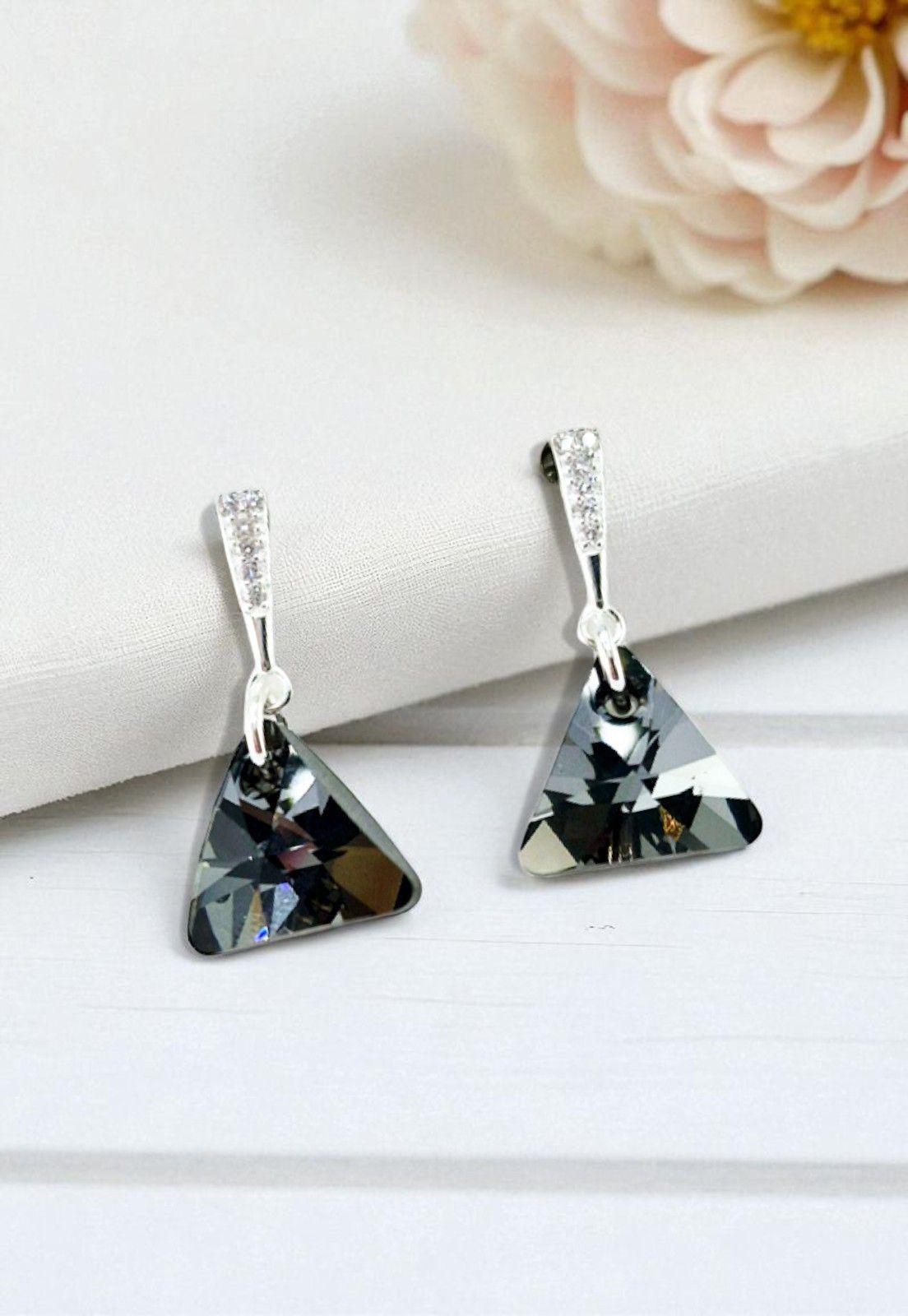 Aros Trinidad Plata Italiana 925 Cristales Genuinos Silver Night-3