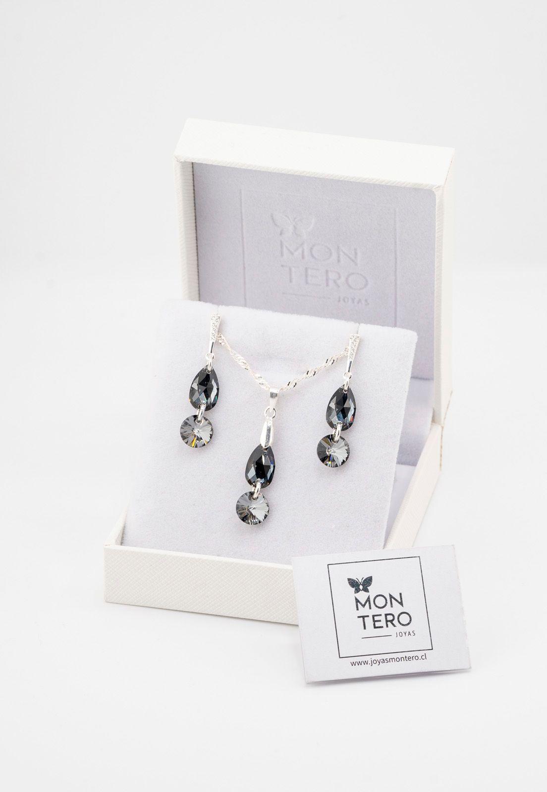 Conjunto Manuela Plata Italiana 925 y Cristales Genuinos Silver Night-2