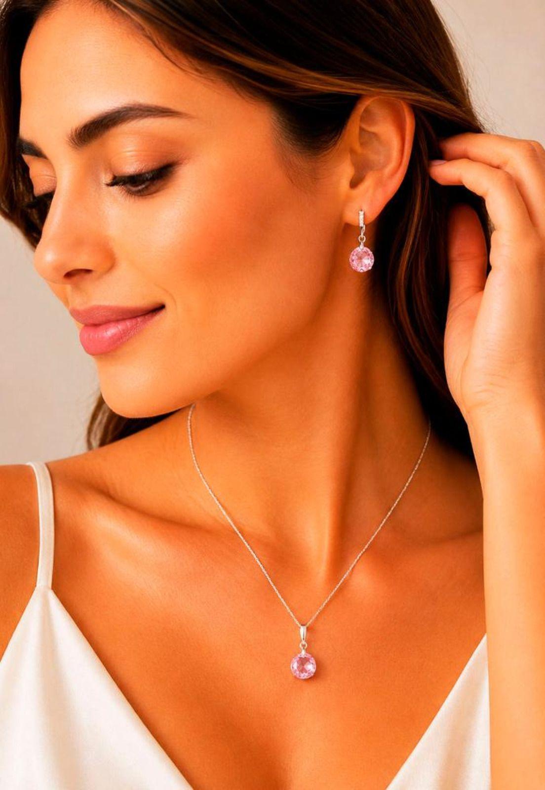 Conjunto Gracia Plata 925 Cristal Swarovski® Light Rose-3