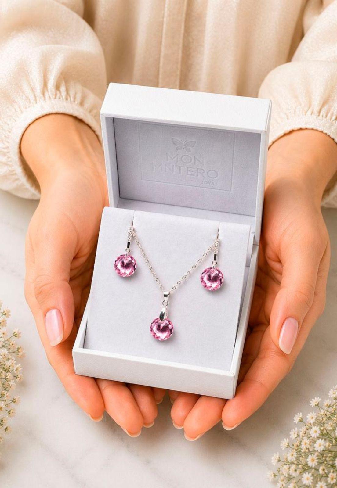 Conjunto Gracia Plata 925 Cristal Swarovski® Light Rose-5
