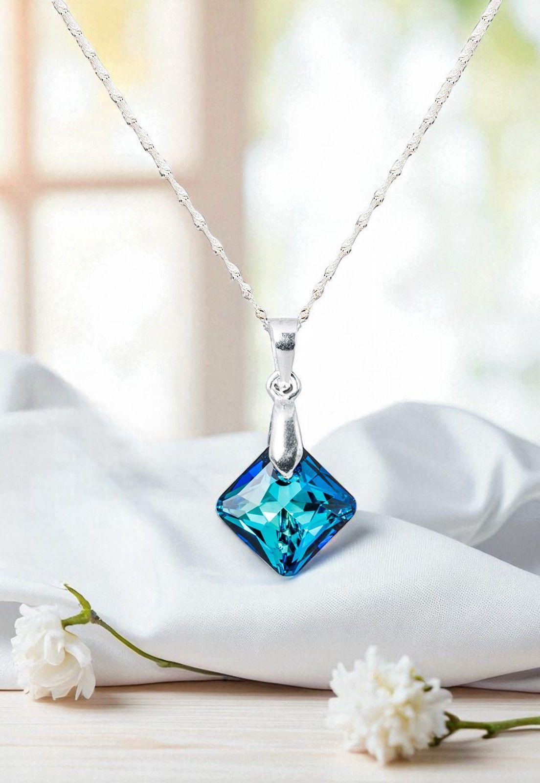Collar Cristina Plata 925 Cristal Genuino Bermuda Blue-1