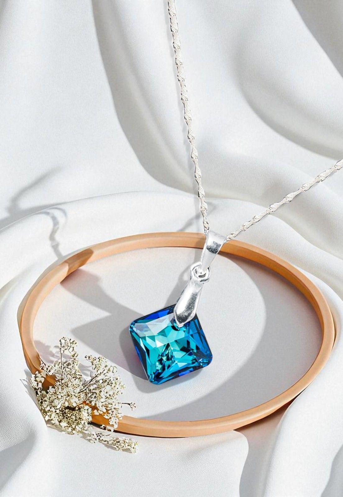 Collar Cristina Plata 925 Cristal Genuino Bermuda Blue-2