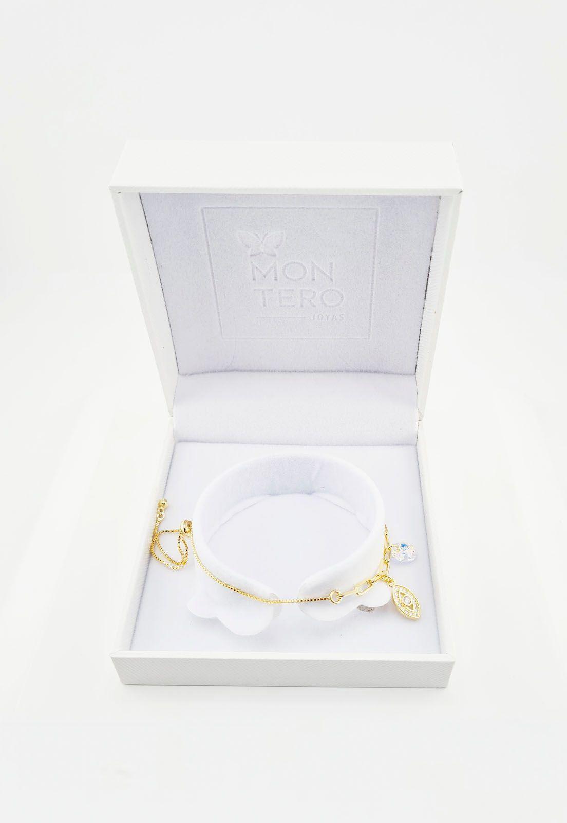 Pulsera Fortuna Gold Microcircones y Cristales Genuinos Baño de Oro 24k-2