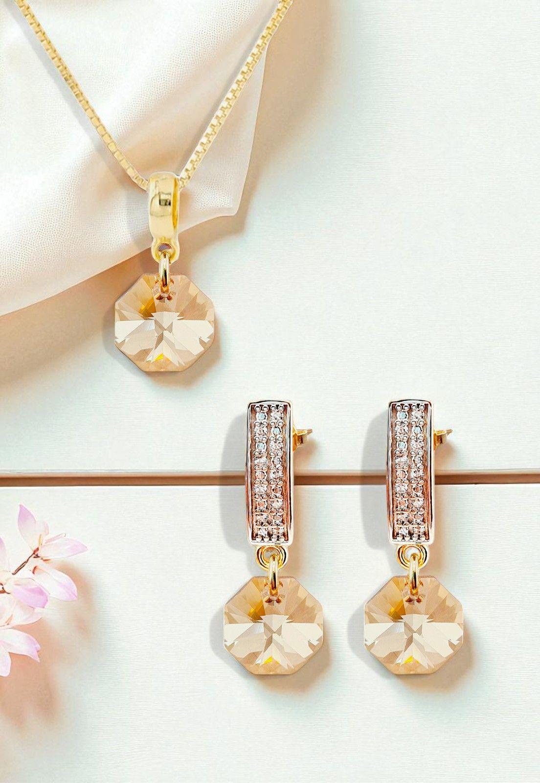 Conjunto Bruselas Gold 24K Cristal Genuino Golden Shadow-2