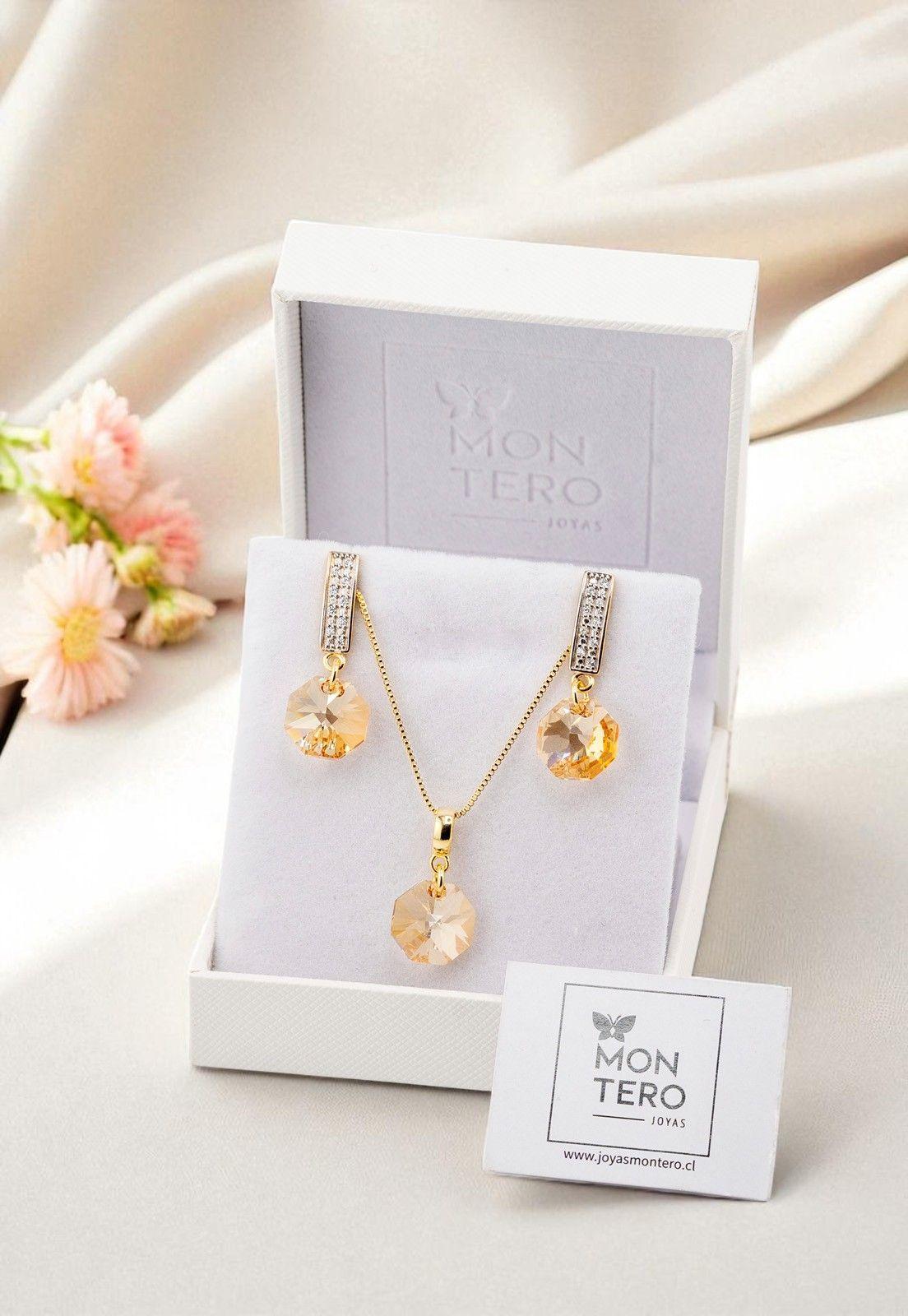 Conjunto Bruselas Gold 24K Cristal Genuino Golden Shadow-3