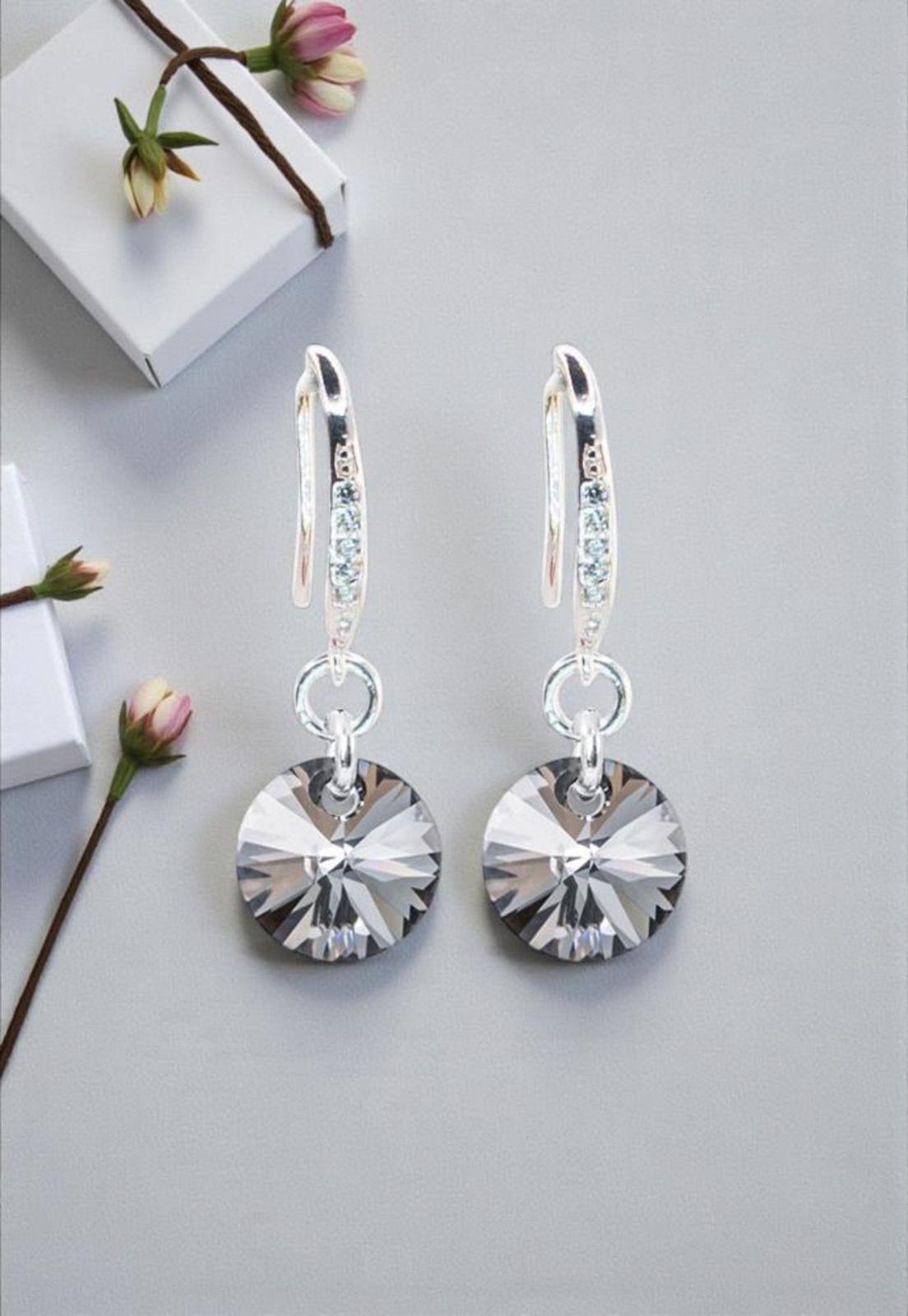 Aros Sofia Baño Oro Blanco Cristal Swarovski® Silver Night-1