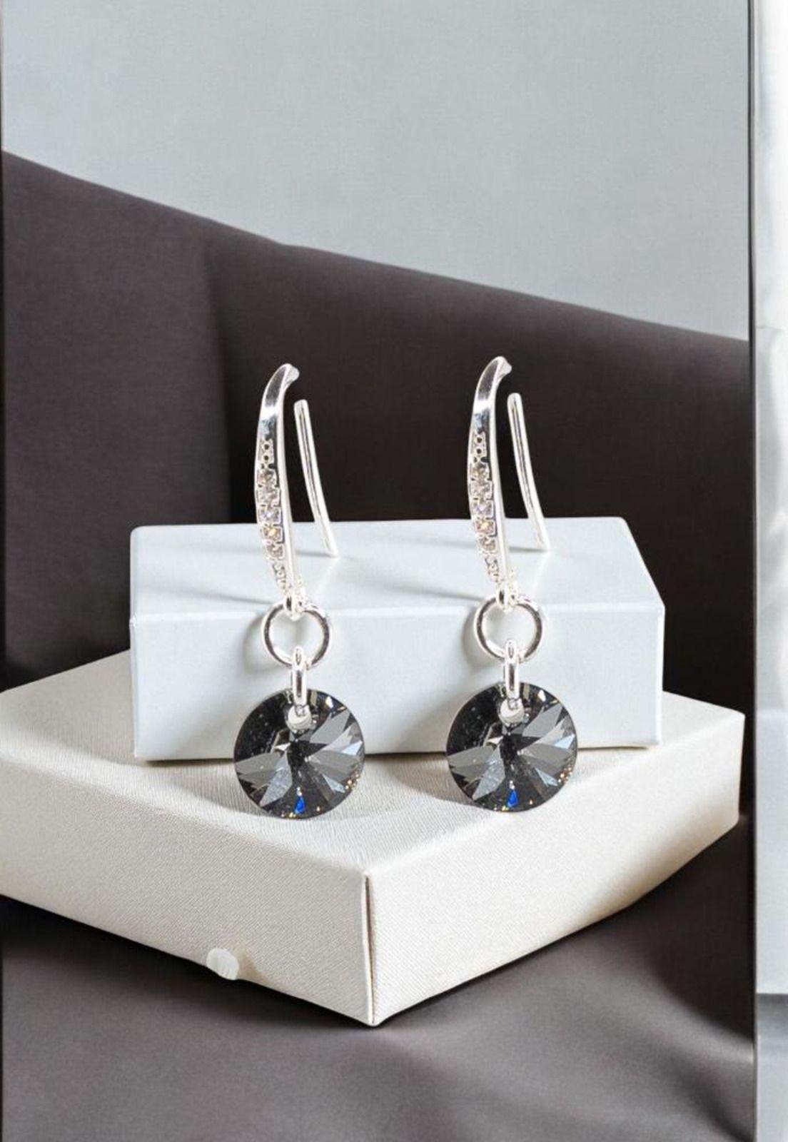 Aros Sofia Baño Oro Blanco Cristal Swarovski® Silver Night-2
