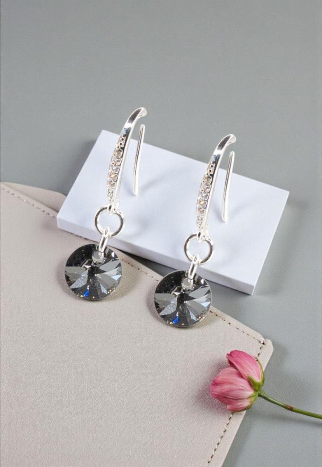 Aros Sofia Baño Oro Blanco Cristal Swarovski® Silver Night-3
