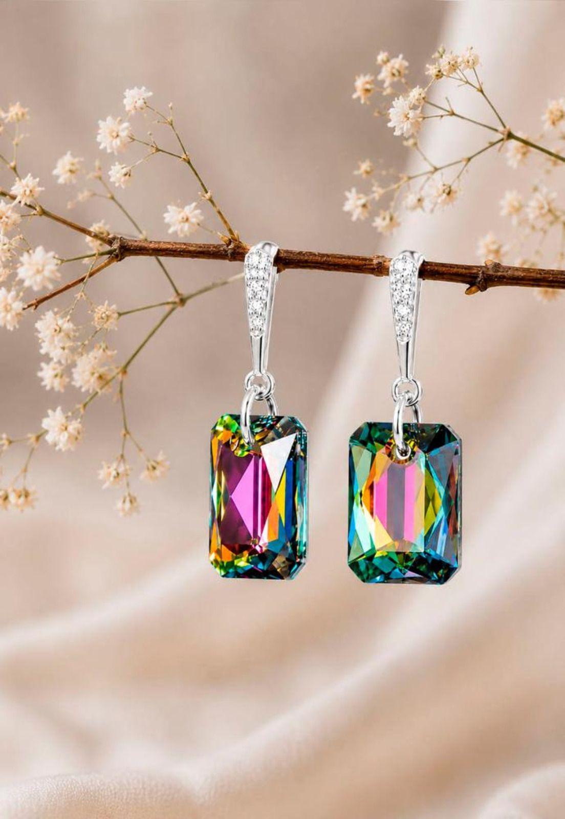 Aros Estefania Plata 925 Cristal Swarovski® Vitral Medium-2