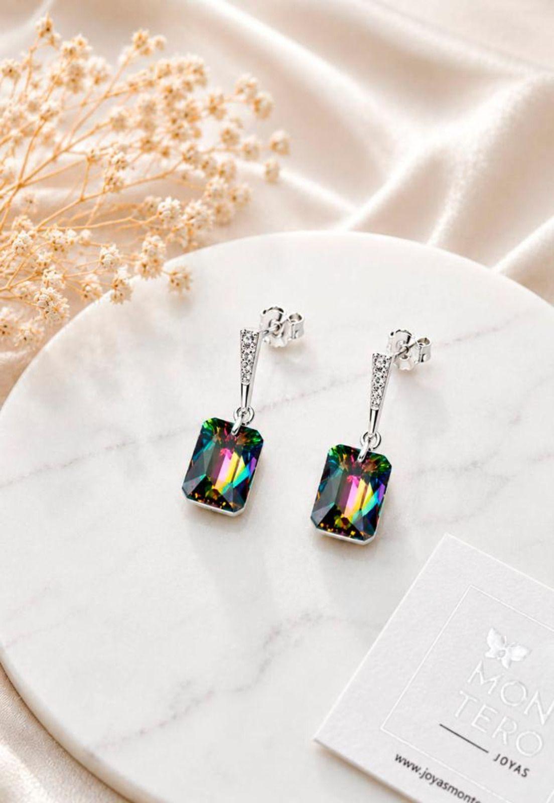 Aros Estefania Plata 925 Cristal Swarovski® Vitral Medium-3
