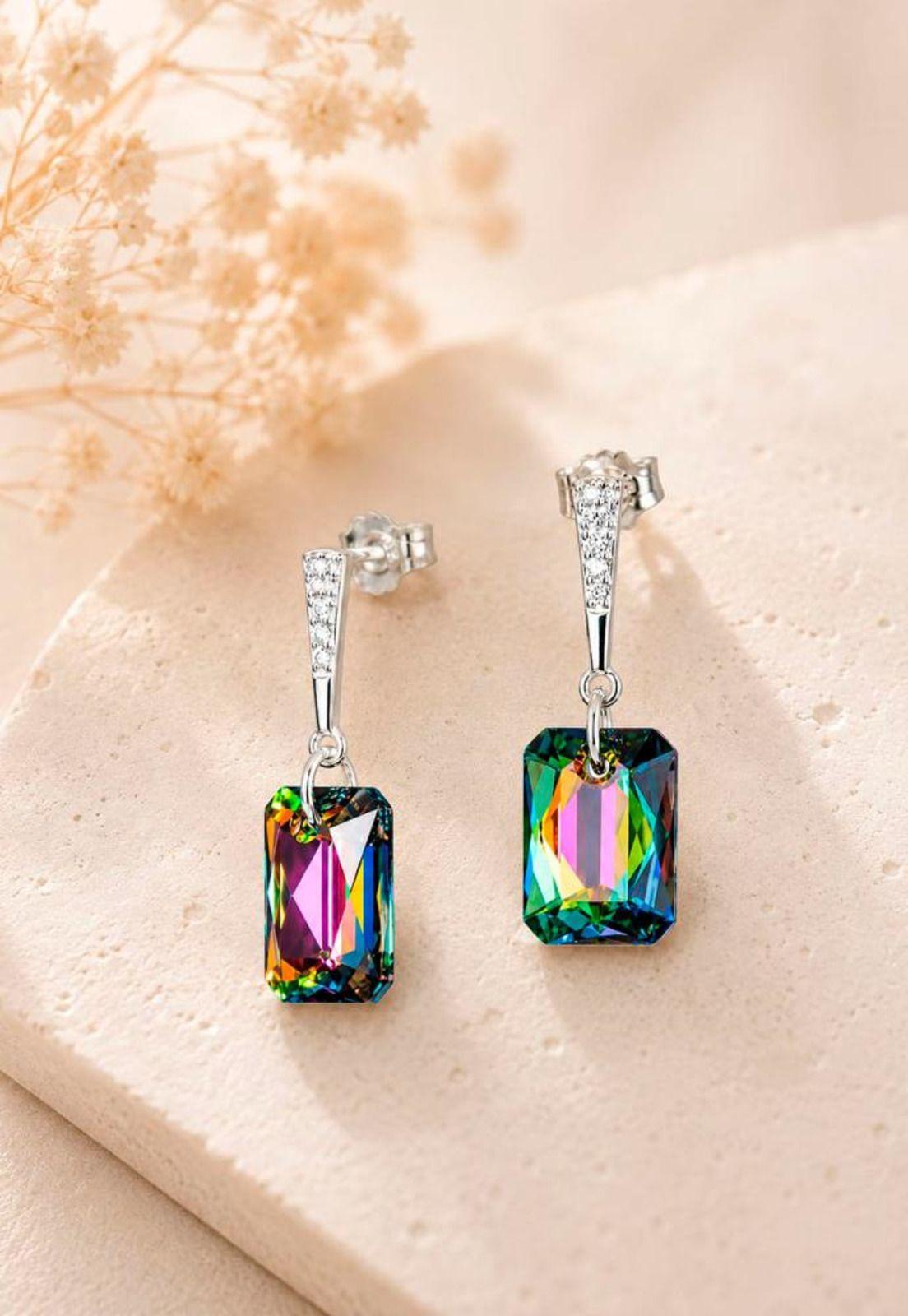 Aros Estefania Plata 925 Cristal Swarovski® Vitral Medium-5