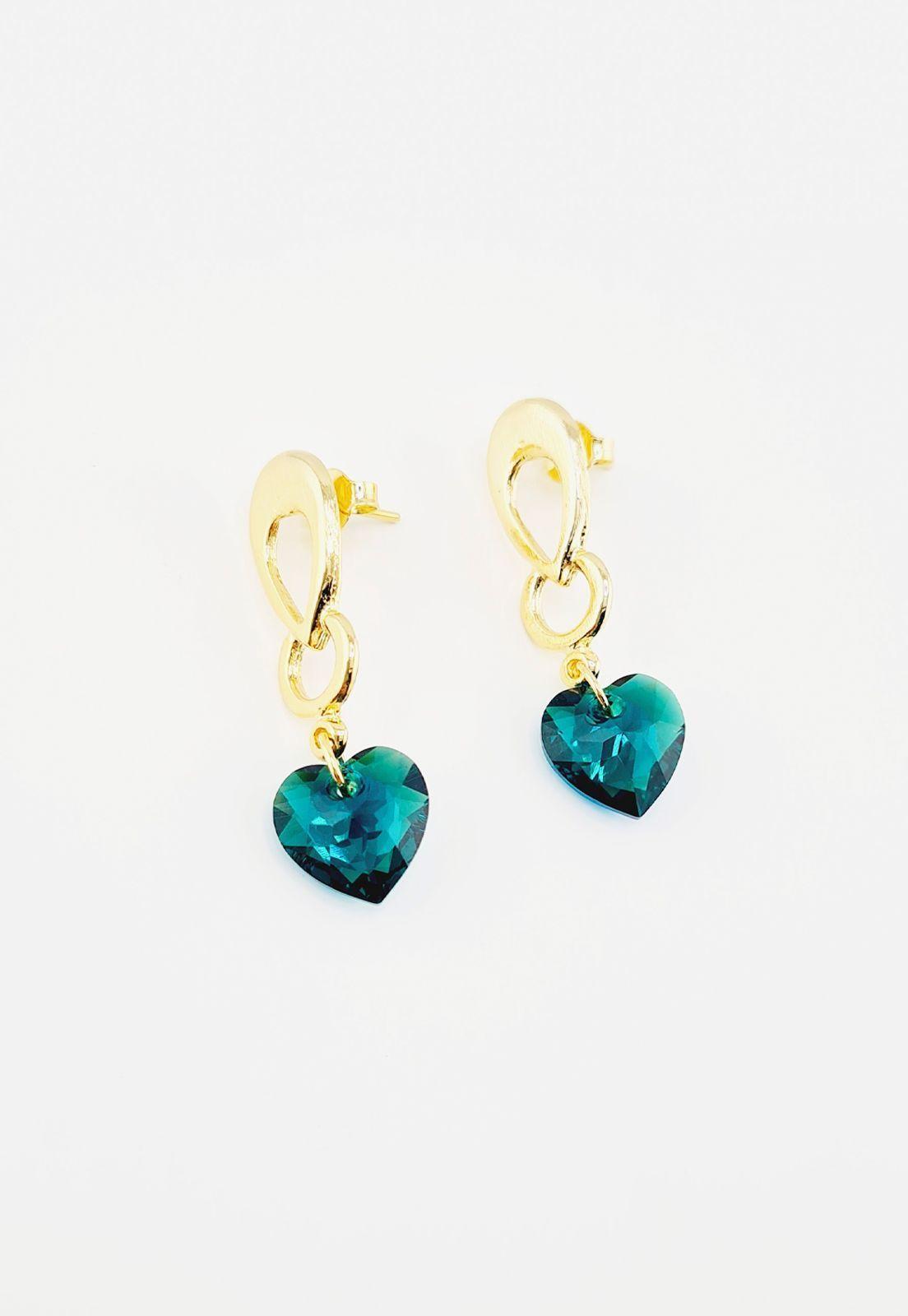 Aros Amor Gold Baño de Oro 24k Cristales Emerald.-4