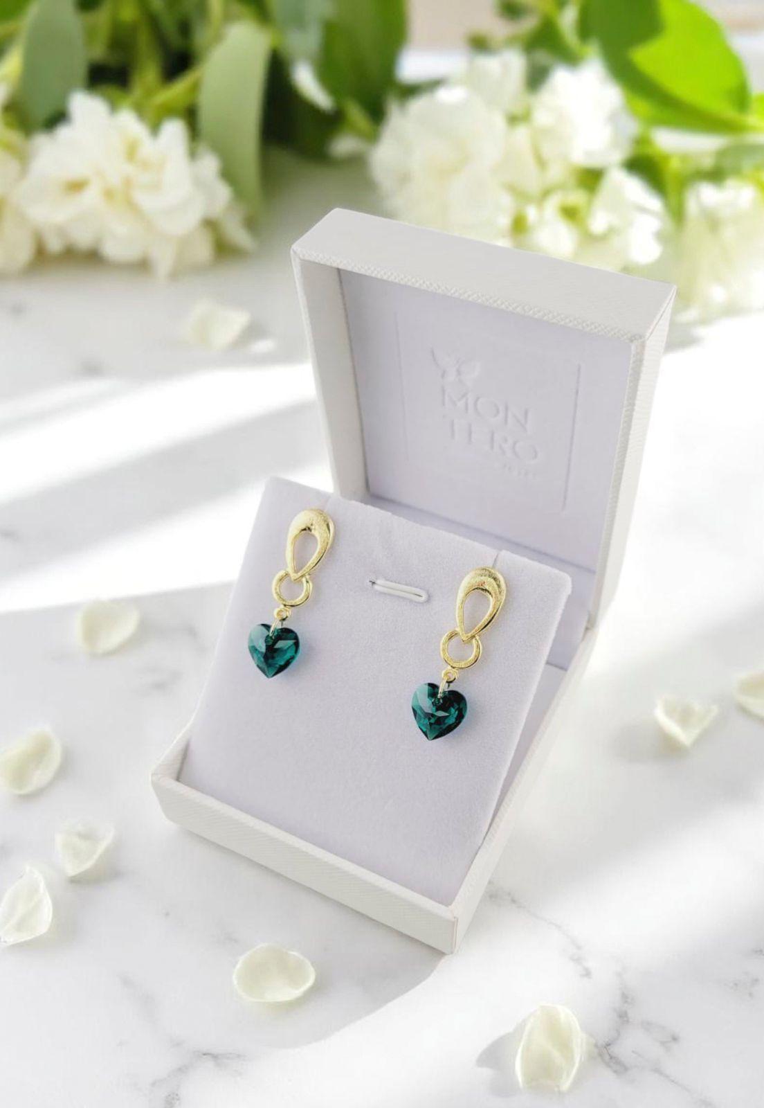Aros Amor Gold Baño de Oro 24k Cristales Emerald.-4