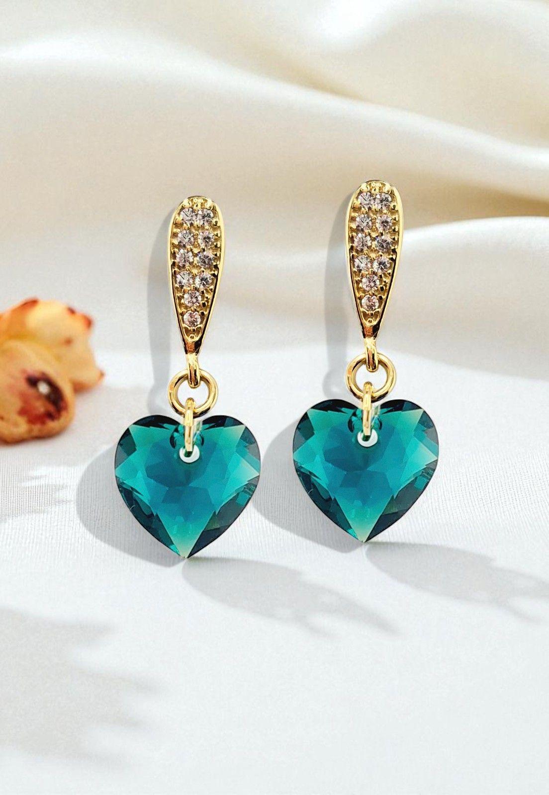 Aros Amor Gold 24K Cristal Genuino Emerald-2