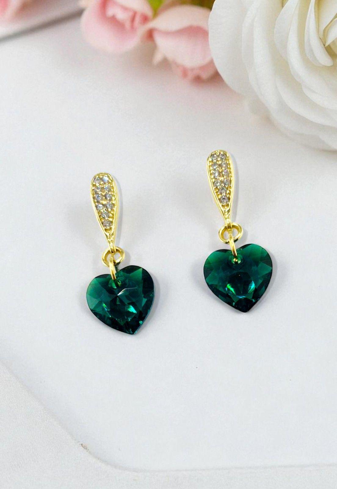 Aros Amor Gold 24K Cristal Genuino Emerald-4