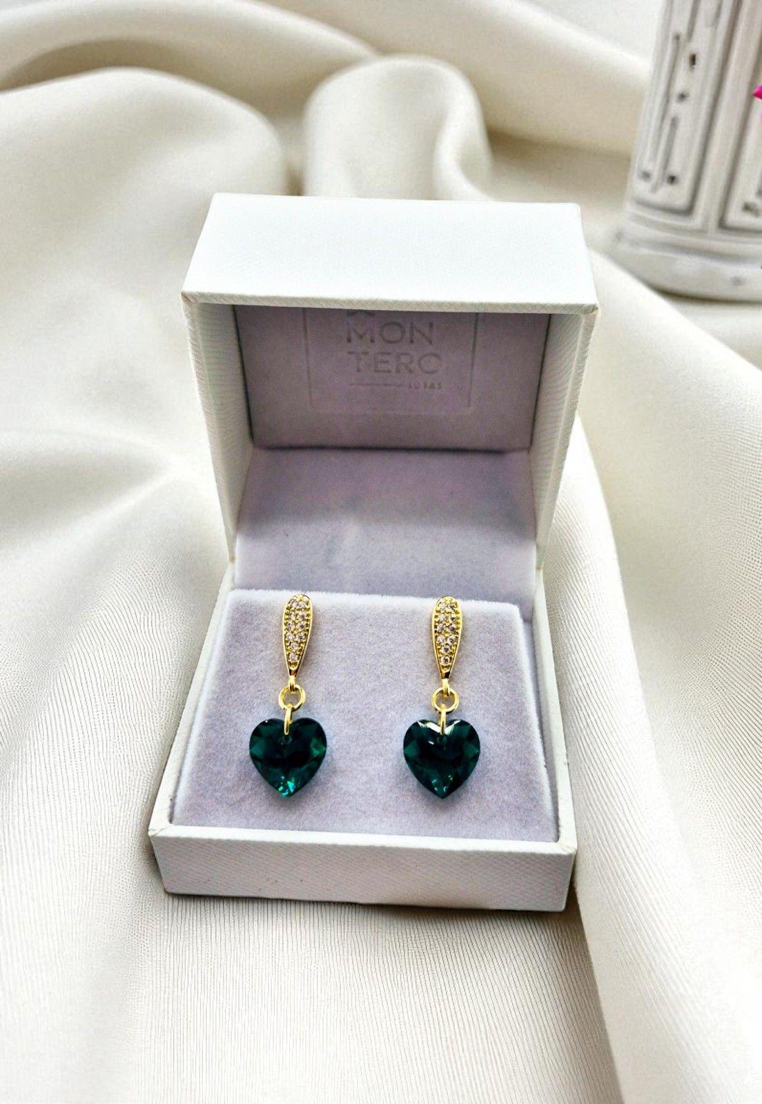 Aros Amor Gold 24K Cristal Genuino Emerald-5